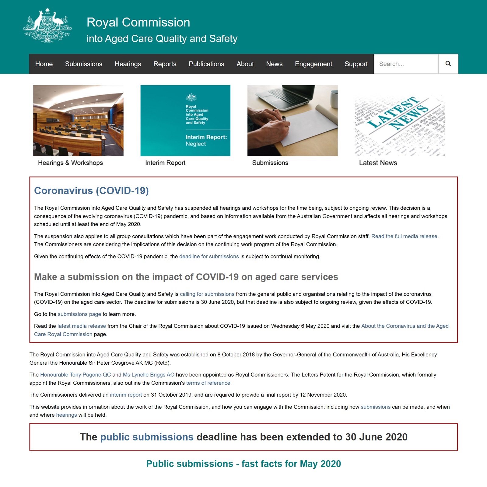 Royal Commission into Aged Care Quality and Safety website screenshot