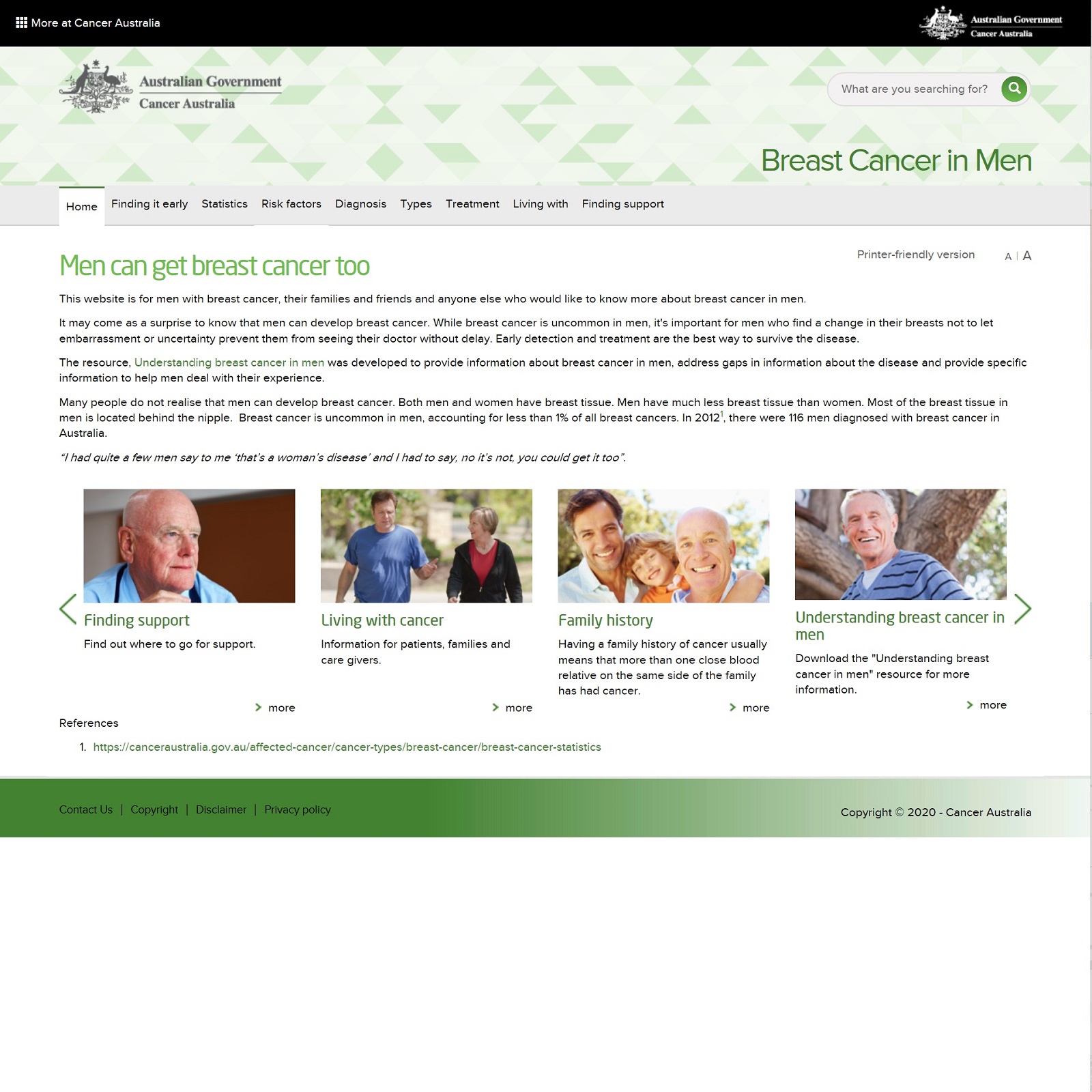 Breast Cancer in Men website screenshot
