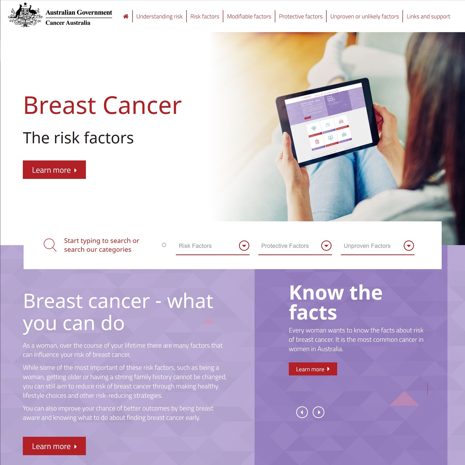 Breast cancer website screenshot