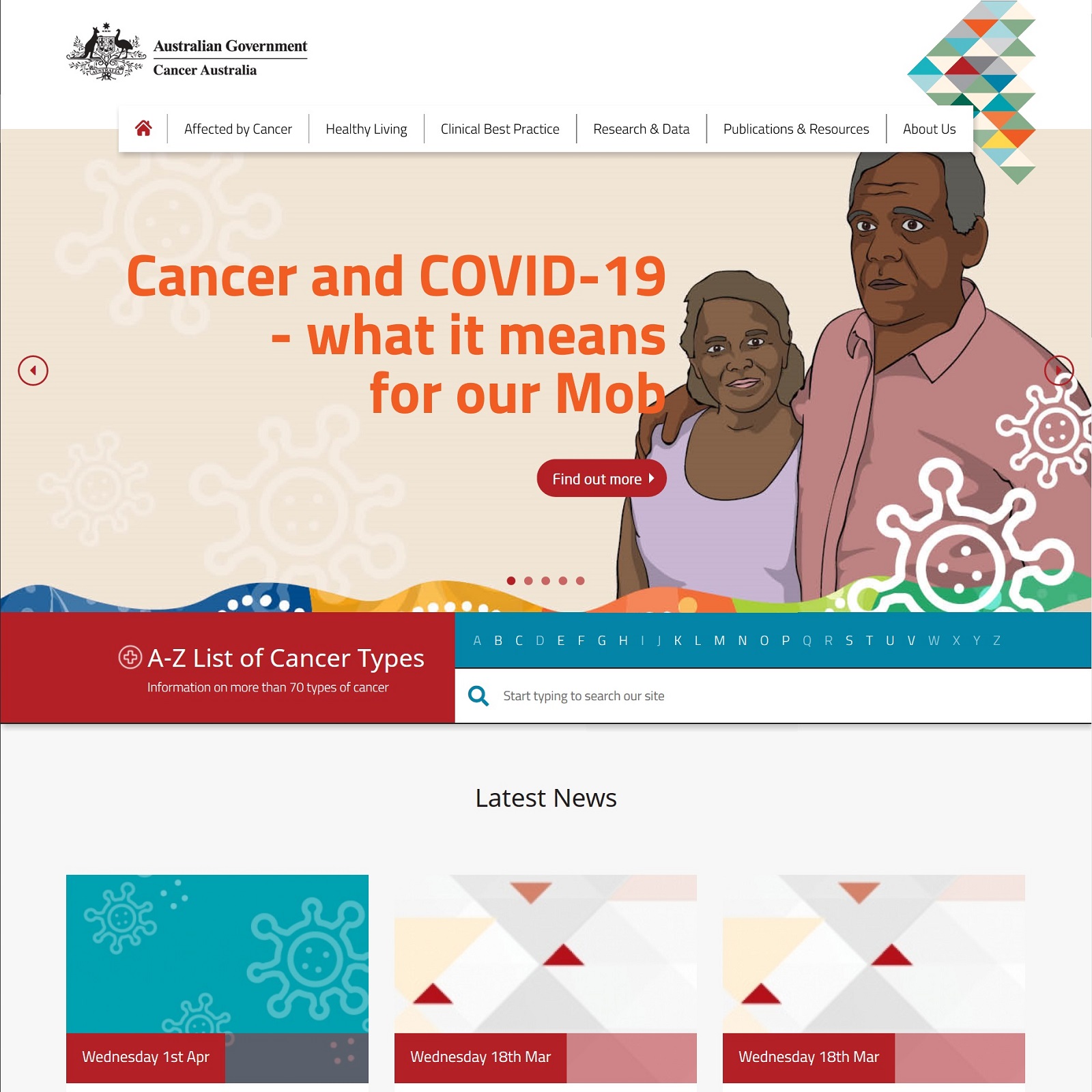 Cancer Australia website screenshot