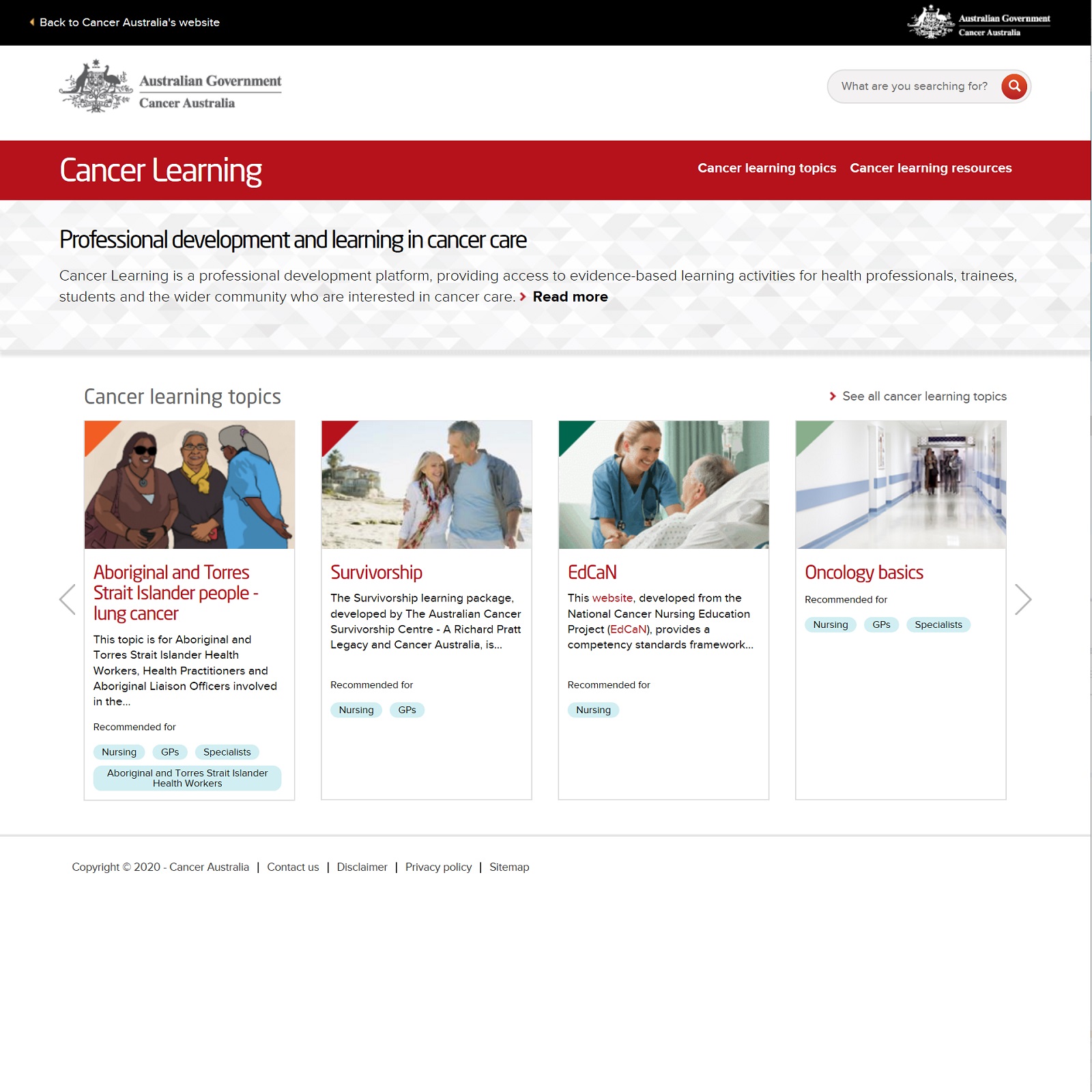 Cancer Learning website screenshot