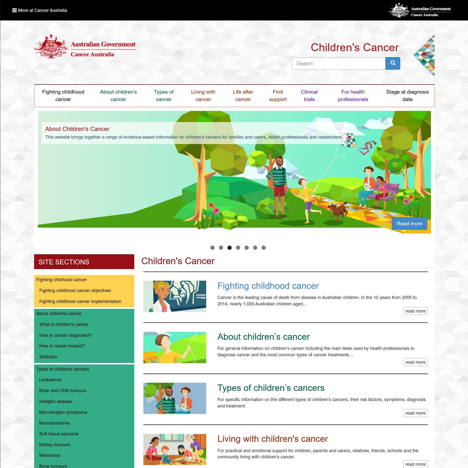 Children's Cancer wesite screenshot