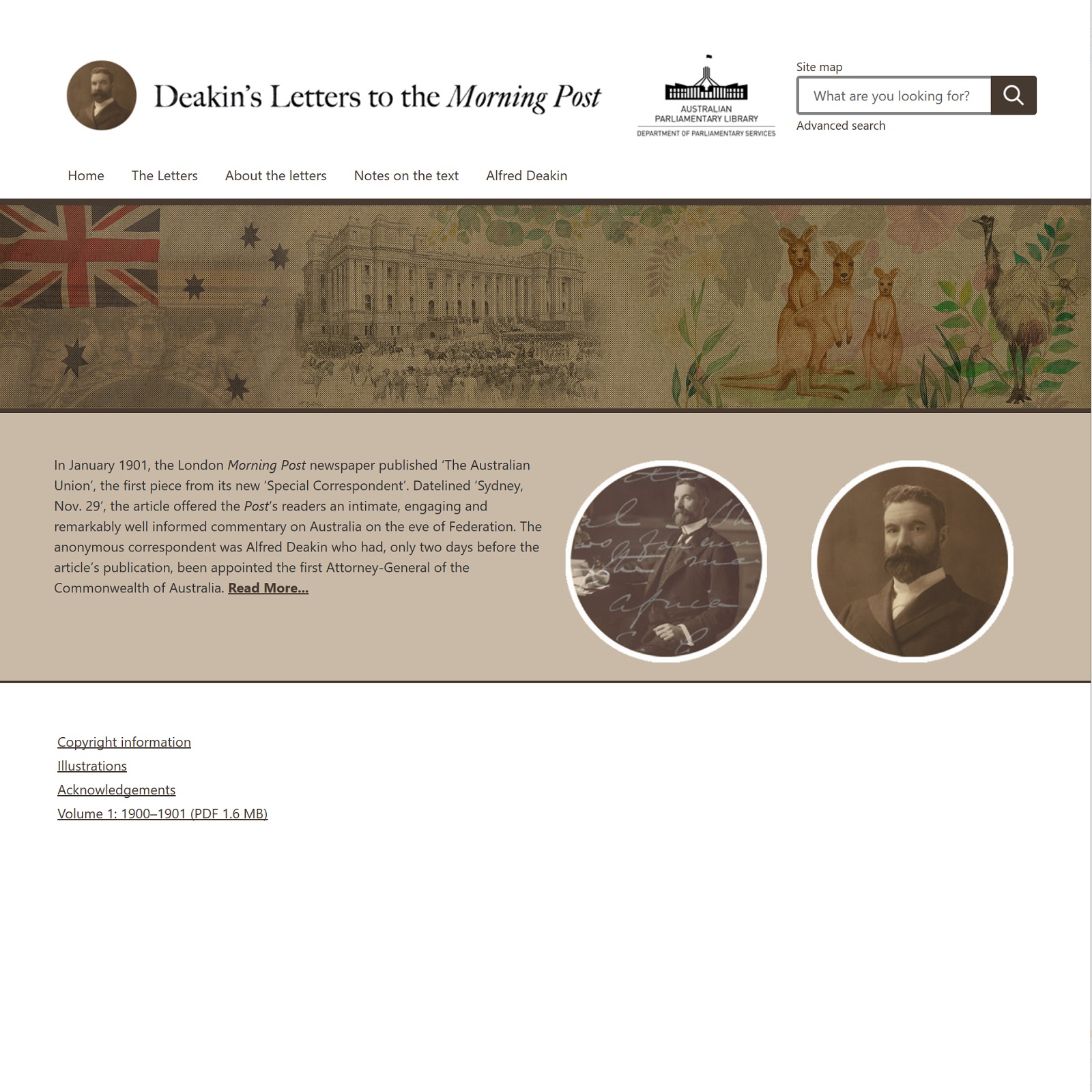 Deakins Letters to the Morning Post website screenshot