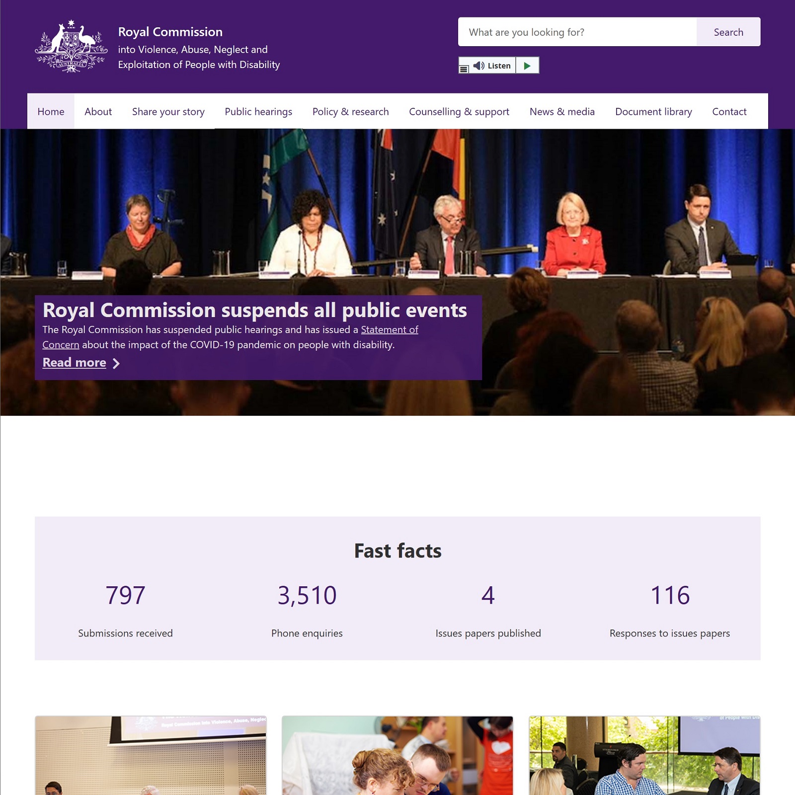 Royal Commission into Violence, Abuse, Neglect and Exploitation of People with Disability website screenshot