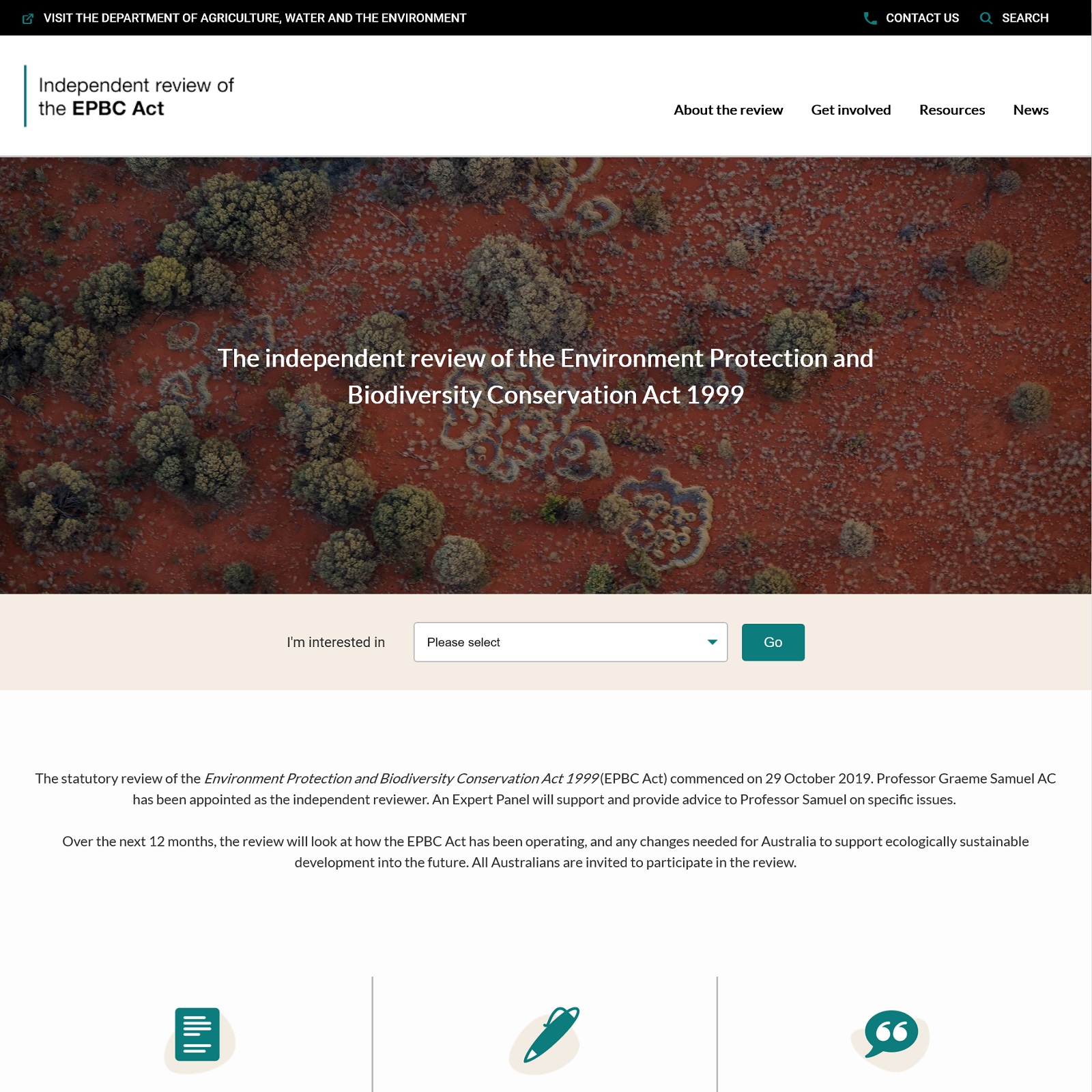 The Independent review of the Environment Protection and Biodiversity Conservation Act 1999 website screenshot