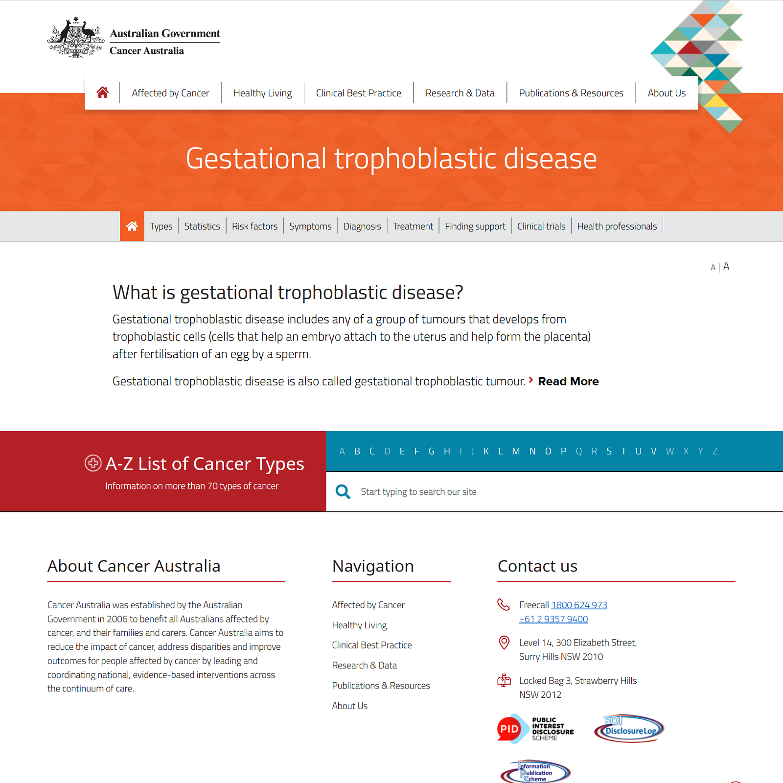 Gestational trophoblastic disease website screenshot