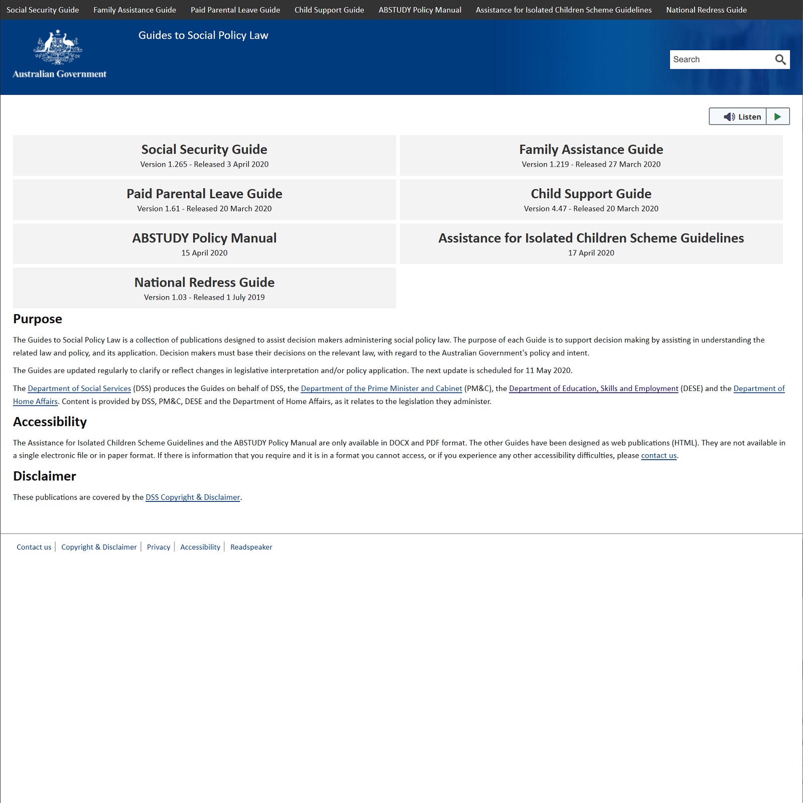 Guides to Social Policy Law website screenshot
