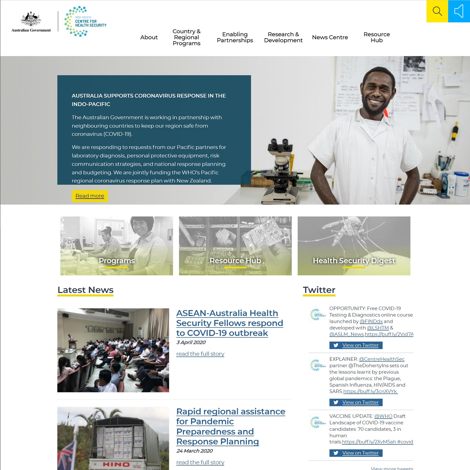 Indo-Pacific Centre for Health Security website screenshot