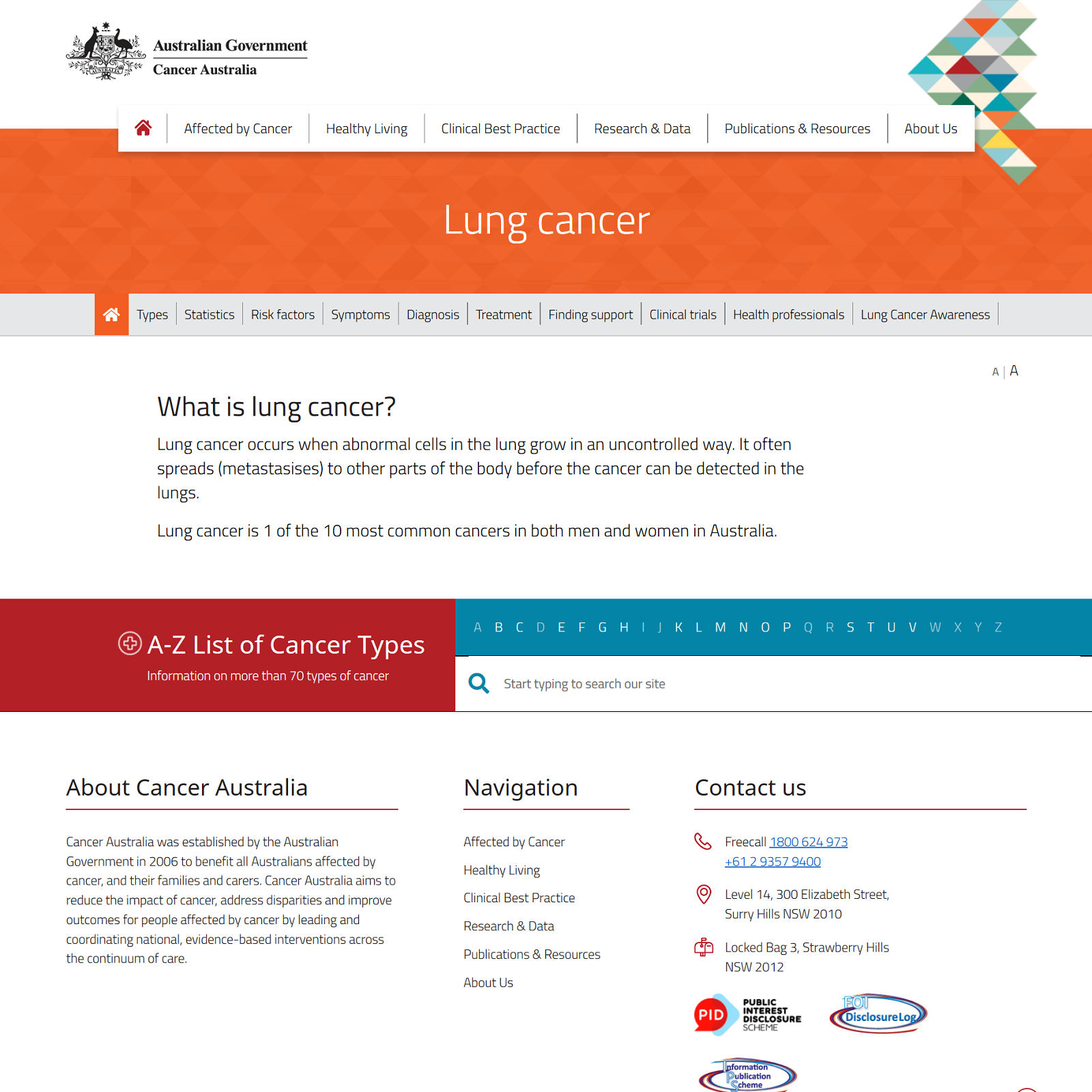 Lung Cancer website screenshot