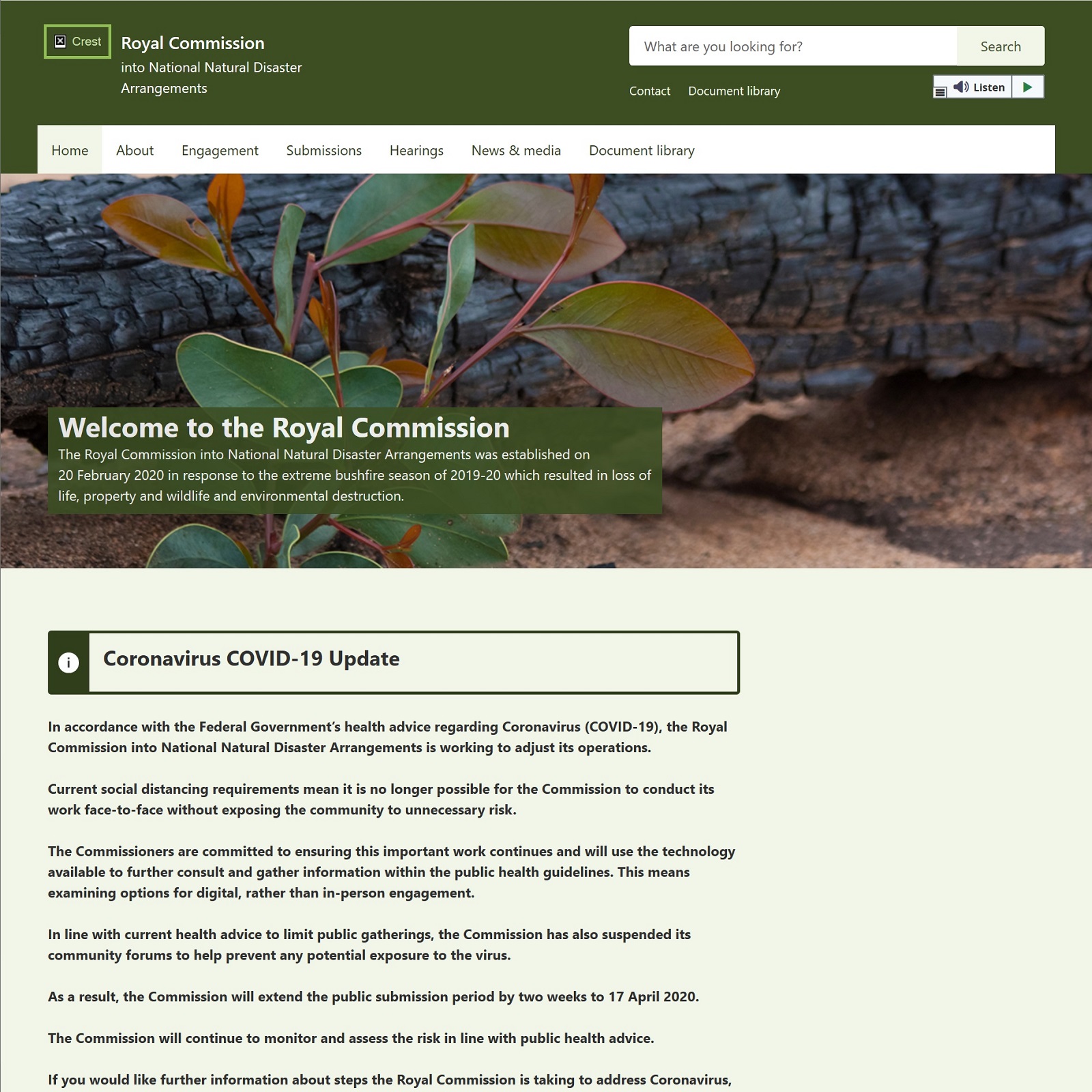 National Natural Disaster Arrangements website screenshot