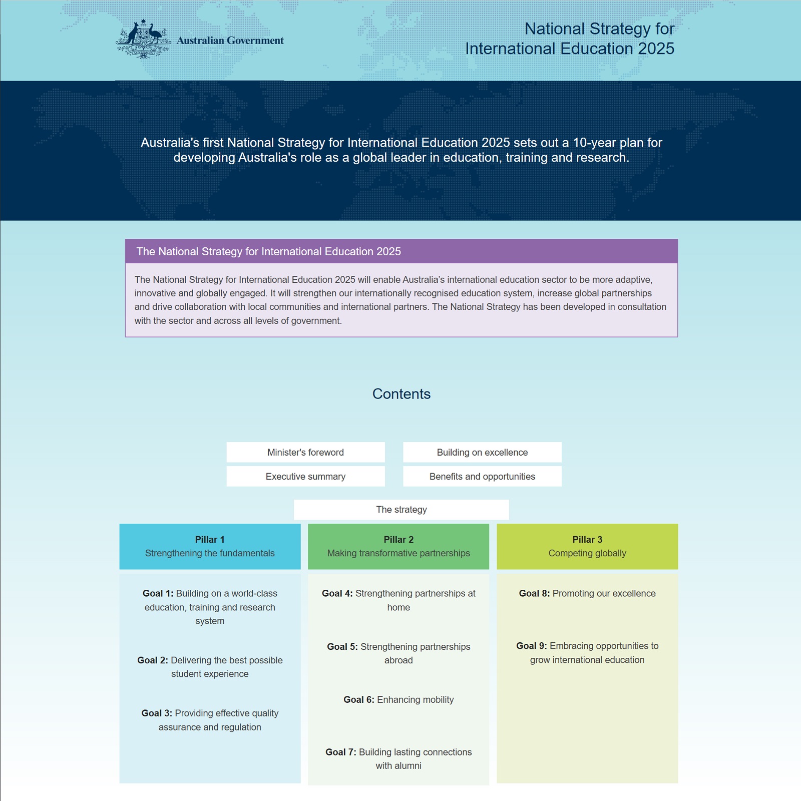 National Strategy for International Education 2025 website screenshot