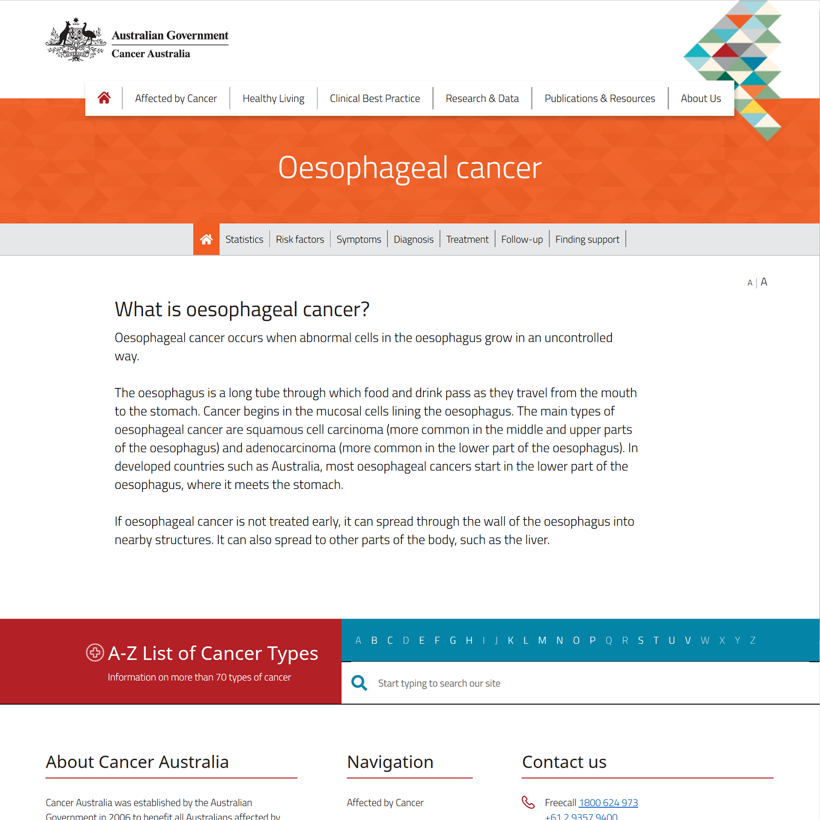 Oesophageal cancer website screenshot