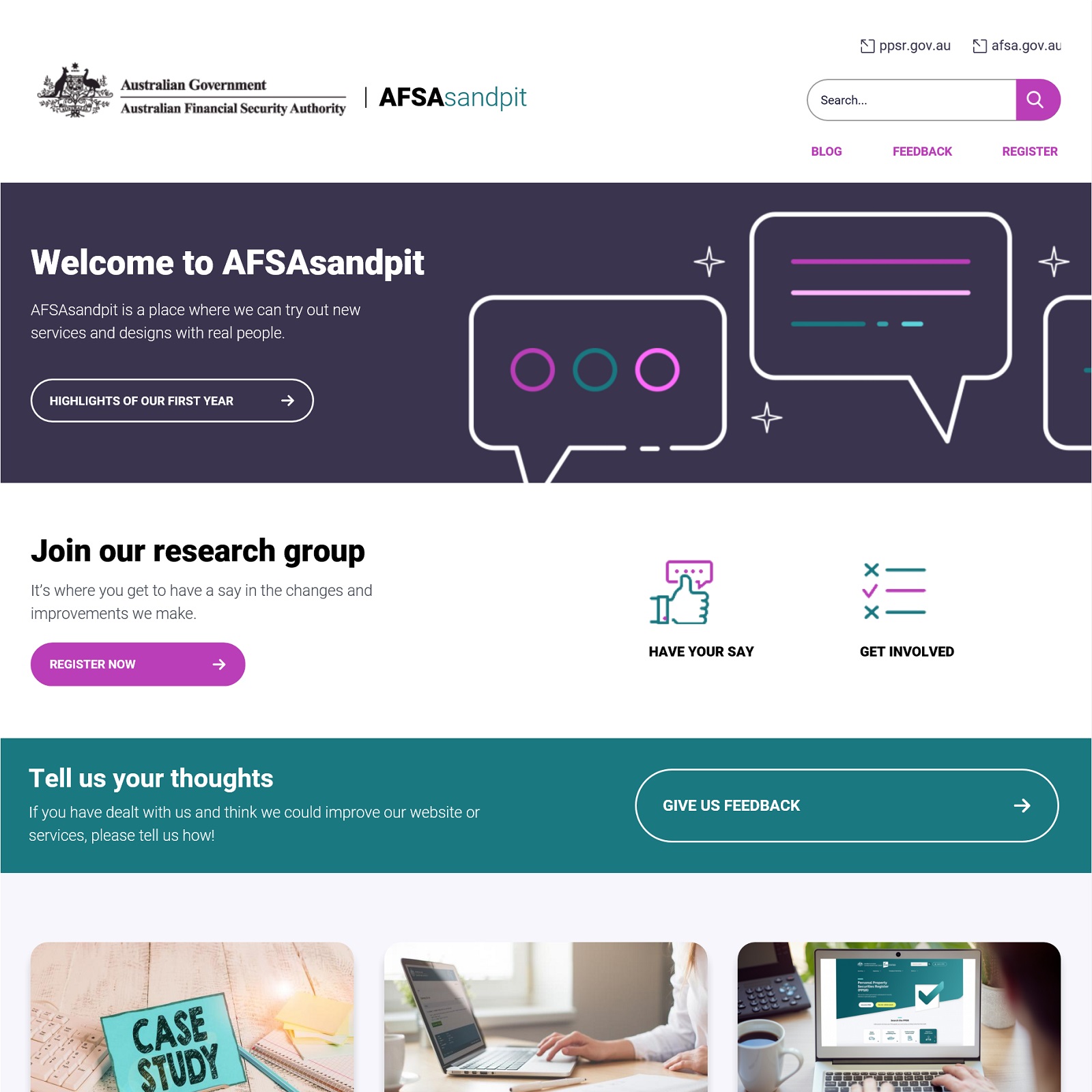 Australian Financial Security Authority - Sandpit website screenshot