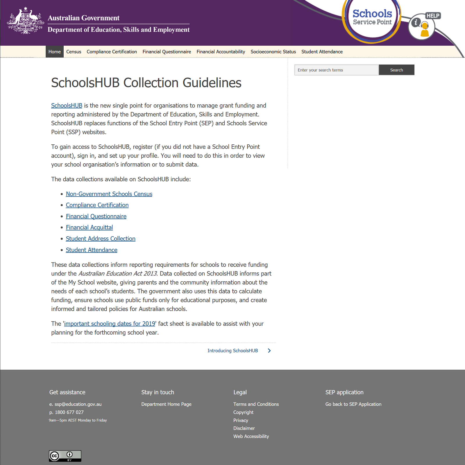 Schools Service Point - Help website screenshot