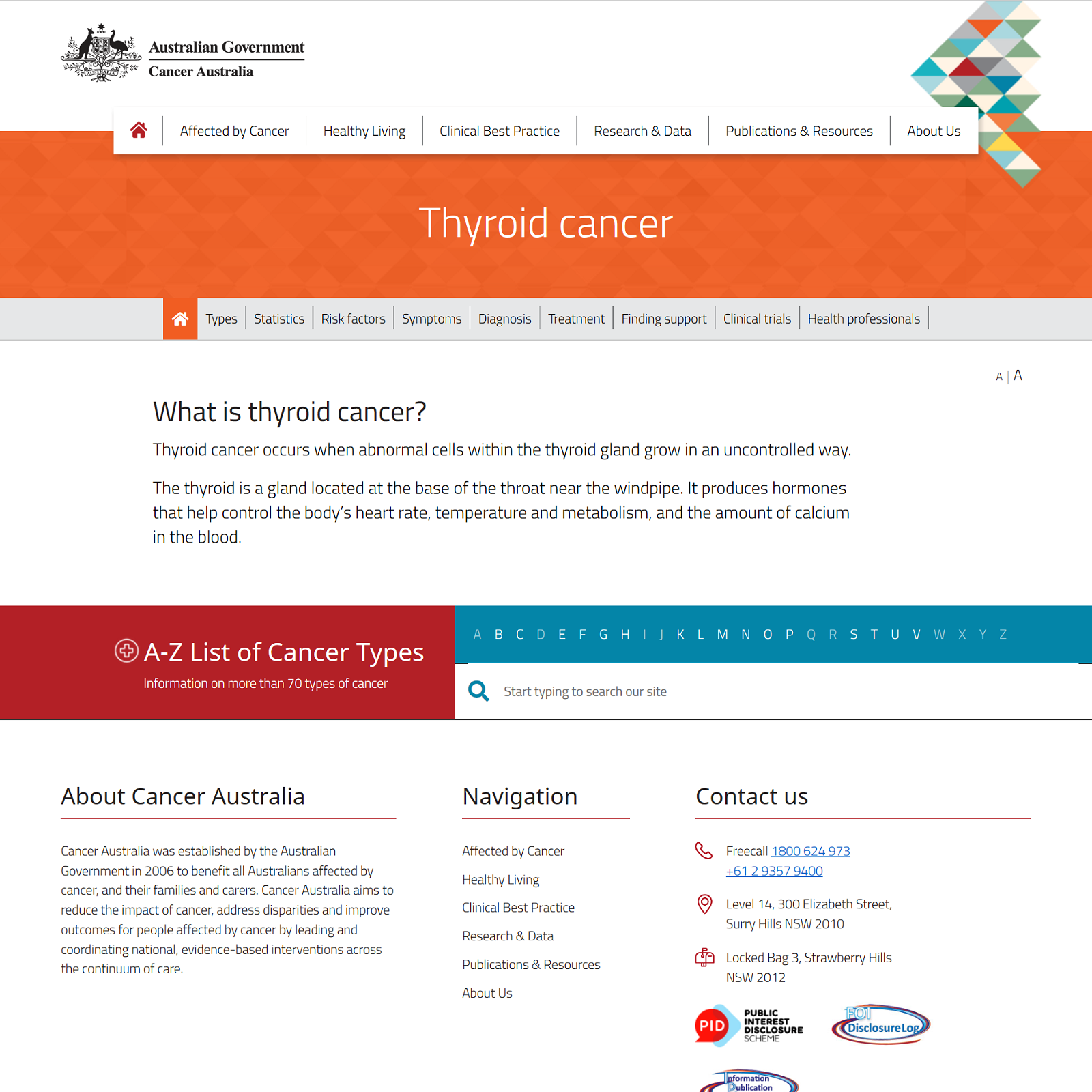 Thyroid cancer website screenshot