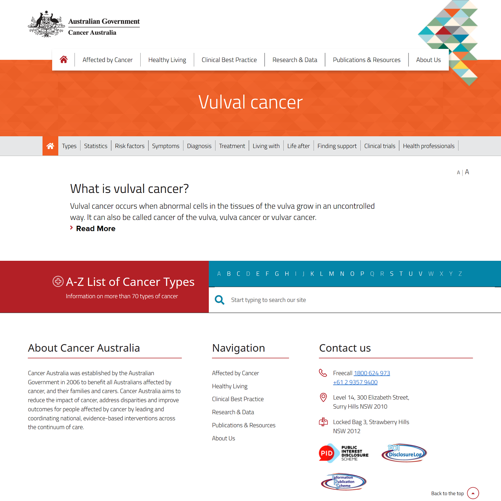 Vulval cancer website screenshot