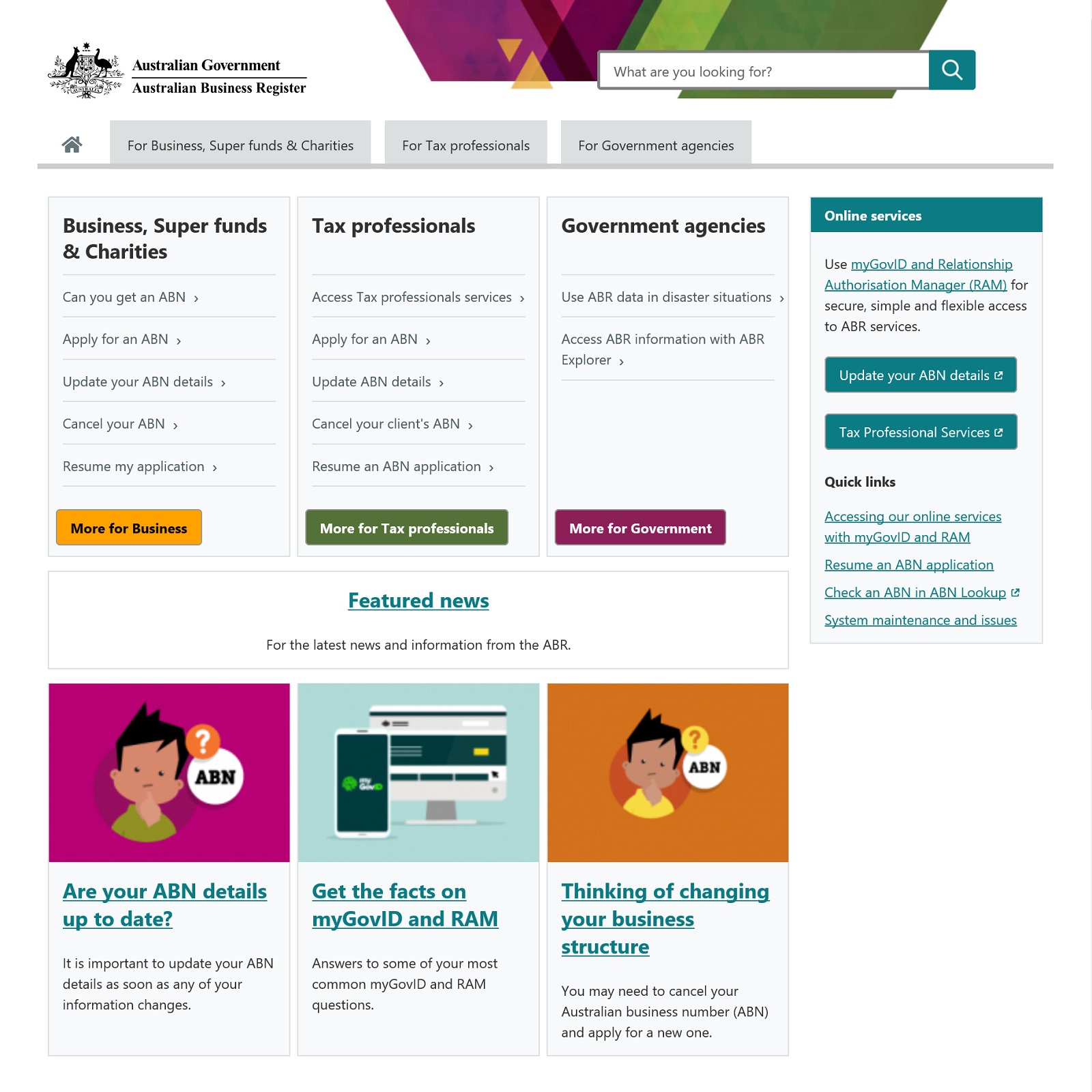 Australian Business Register website screenshot