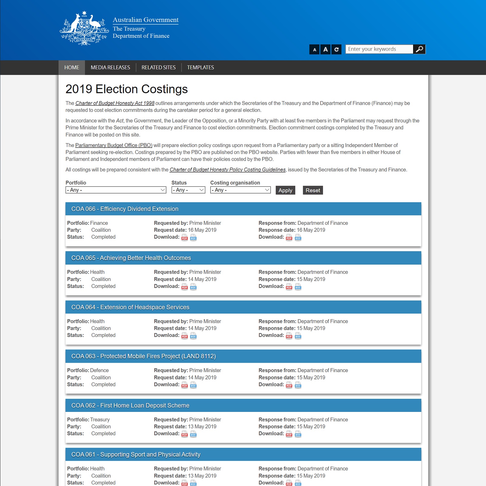 Election Costings