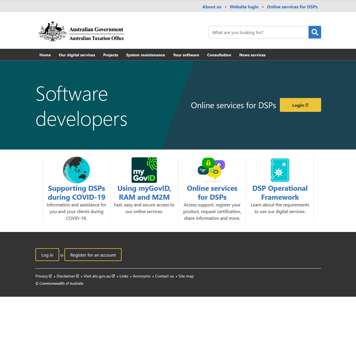 Software Developers homepage screenshot