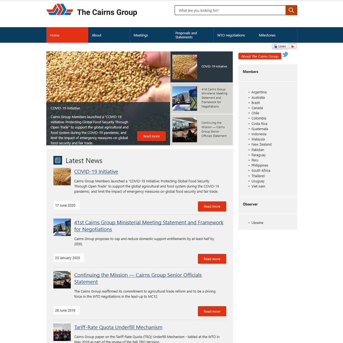 The Cairns Group homepage screenshot