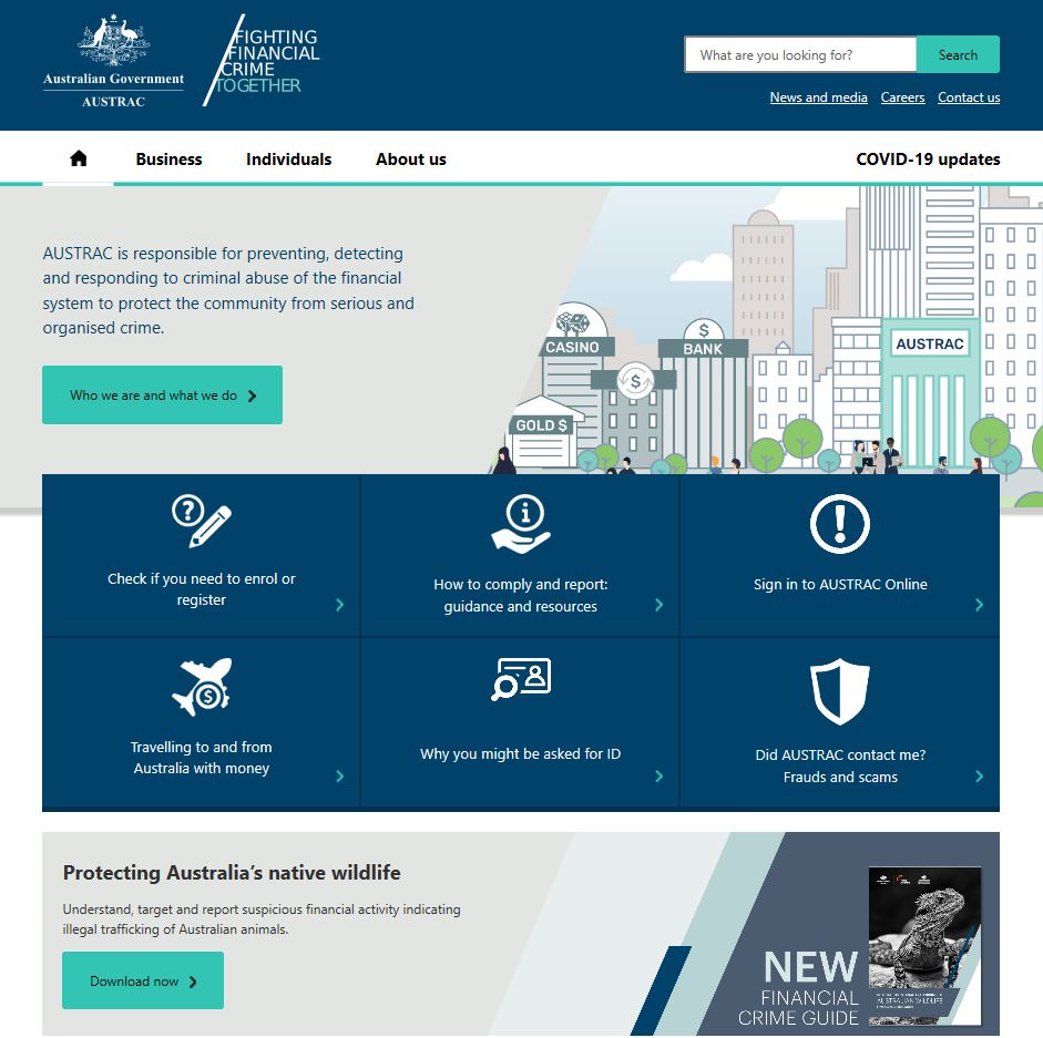Austrac homepage screenshot