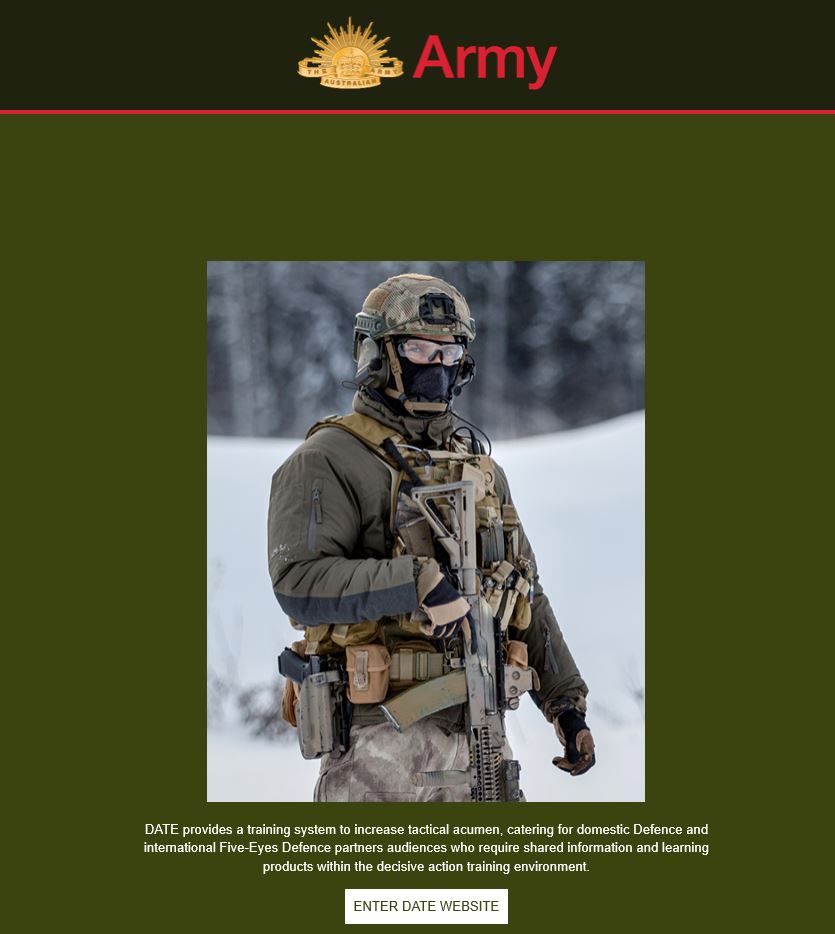 DATE Army landing page screenshot
