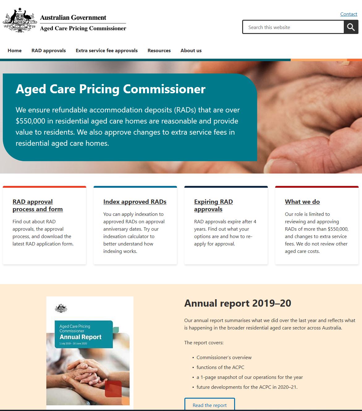 Aged Care Pricing Commissioner homepage screenshot