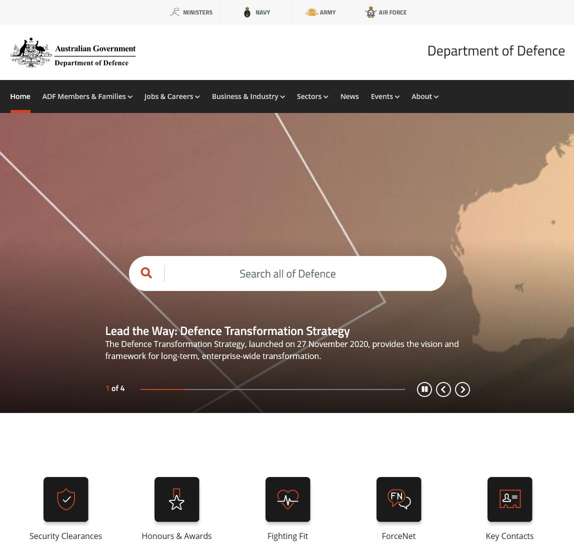 Department of Defence homepage screenshot