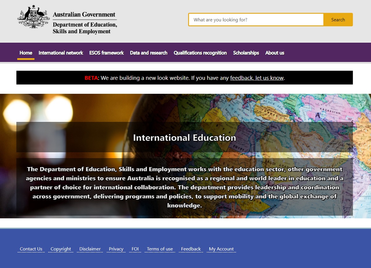 International Education Beta homepage screenshot