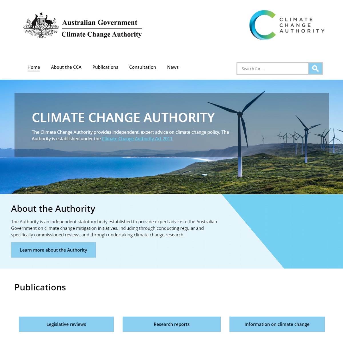 Climate Change Authority homepage screenshot