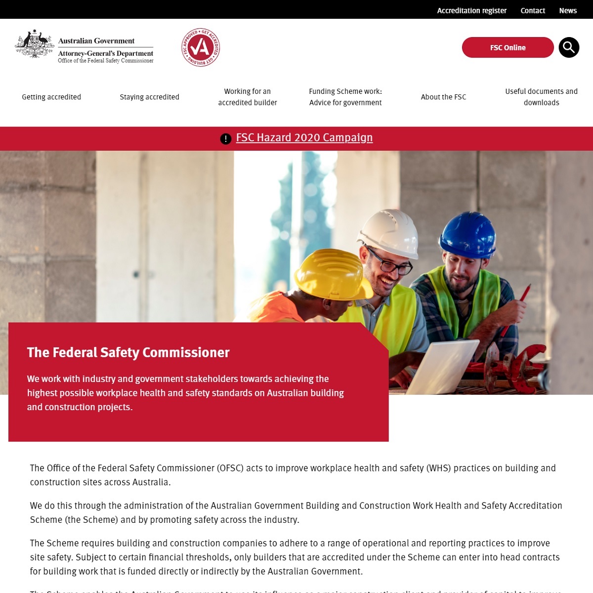 Office of the Federal Safety Commissioner screenshot