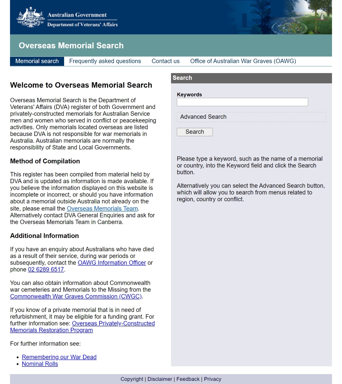 Overseas Memorial Search