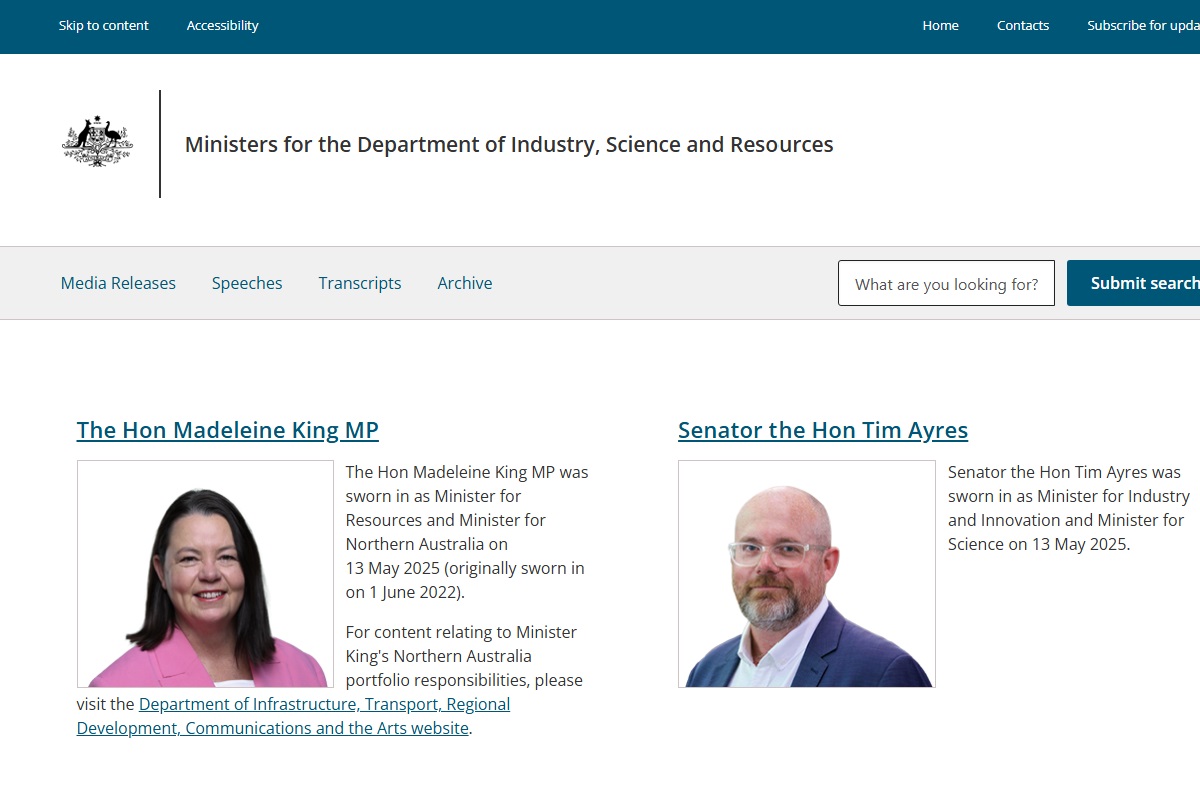 Ministers for the Department of Industry, Science, Energy and Resources
