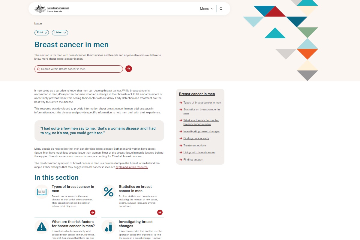 Cancer Australia - Breast cancer in men