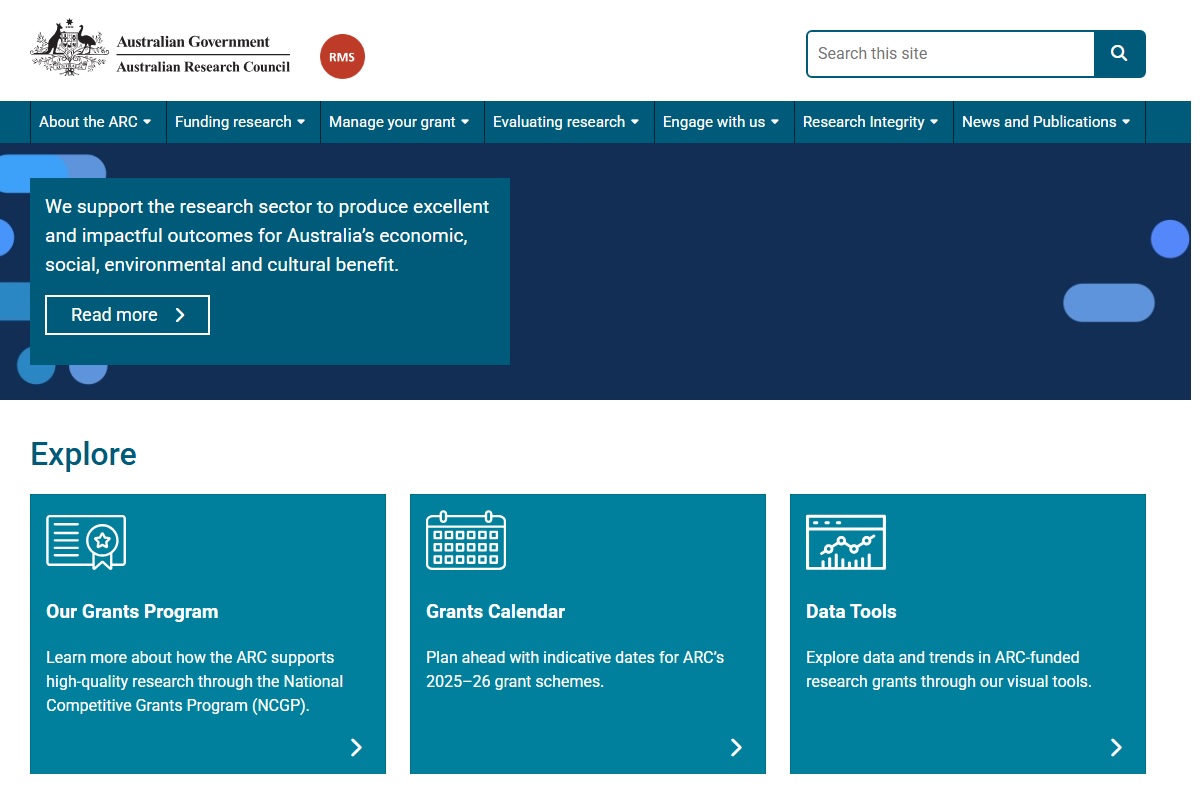 Australian Research Council homepage image