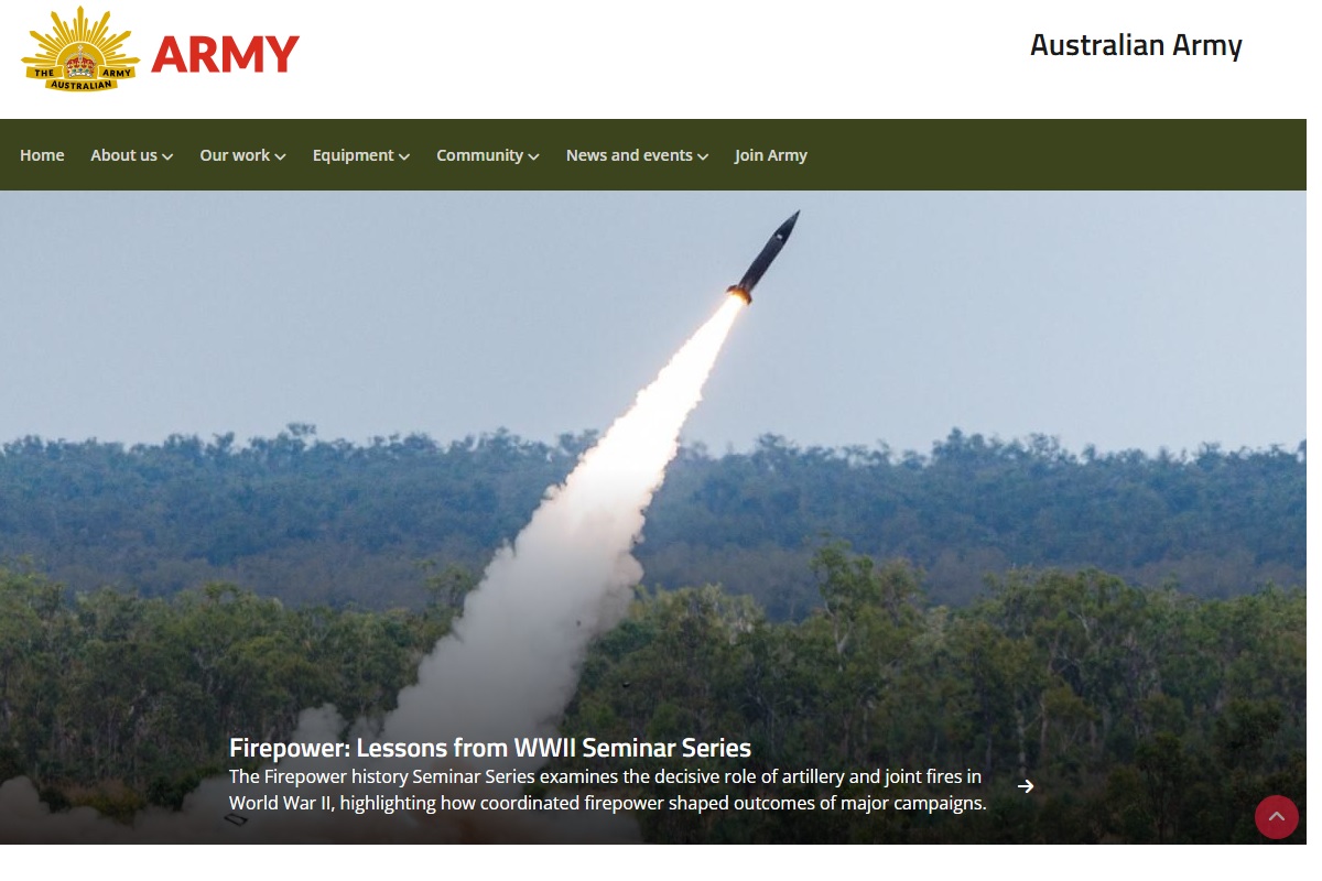 Army.gov.au homepage screenshot