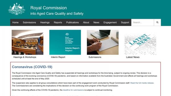 Royal Commission into Aged Care Quality and Safety website screenshot