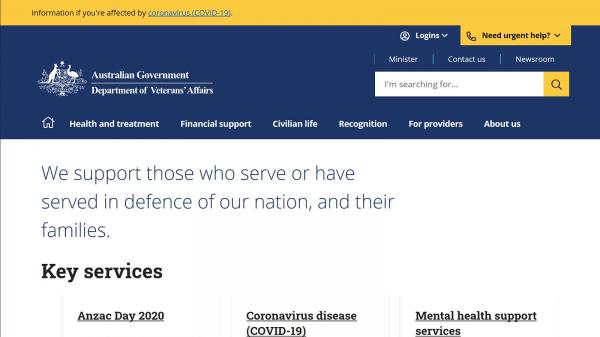 Department of Veteran's Affairs - Beta website screenshot