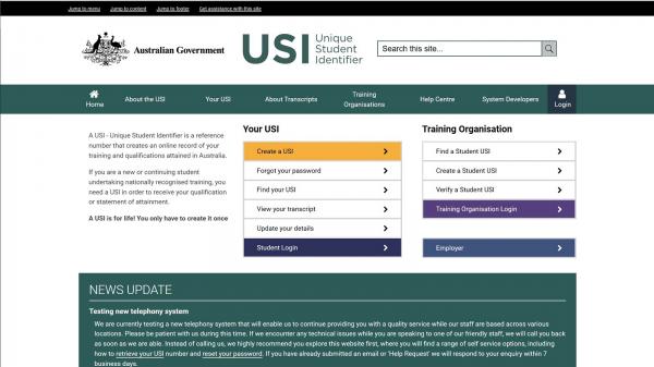 Unique Student Identifier - Beta website screenshot