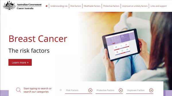 Breast cancer website screenshot