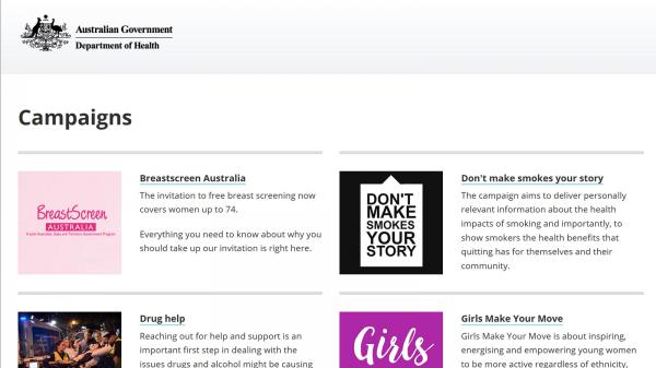 Health Campaigns website screenshot