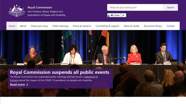 Royal Commission into Violence, Abuse, Neglect and Exploitation of People with Disability website screenshot