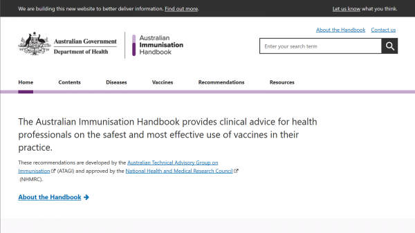 Australian Immunisation Handbook website 