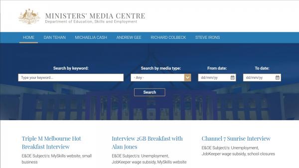 Ministers Media Centre website screenshot