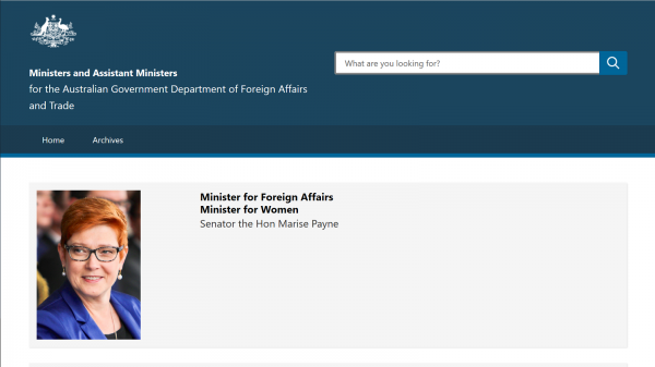 Ministers and Assistant Ministers for the Australian Government Department of Foreign Affairs and Trade website screenshot