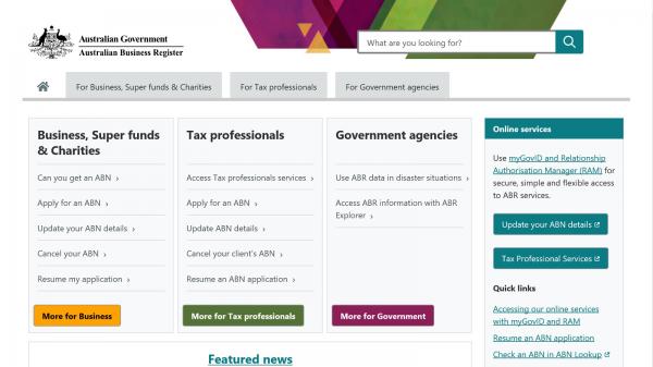 Australian Business Register website screenshot