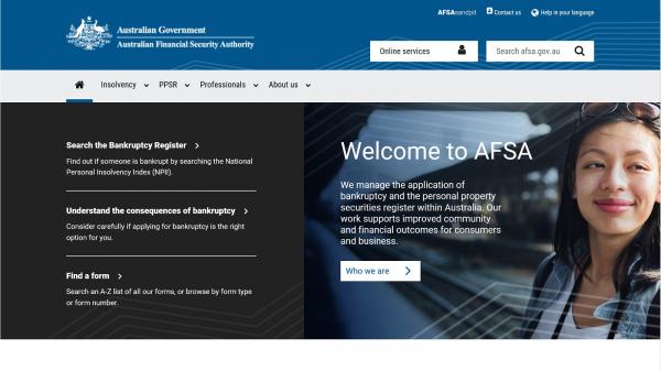 Australian Financial Security Authority website screenshot