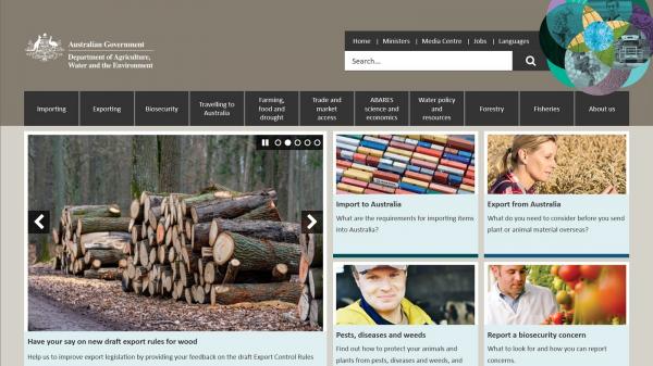 Department of Agriculture, Water and the Environment website screenshot