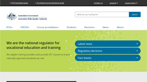 Australian Skills Quality Authority website screenshot