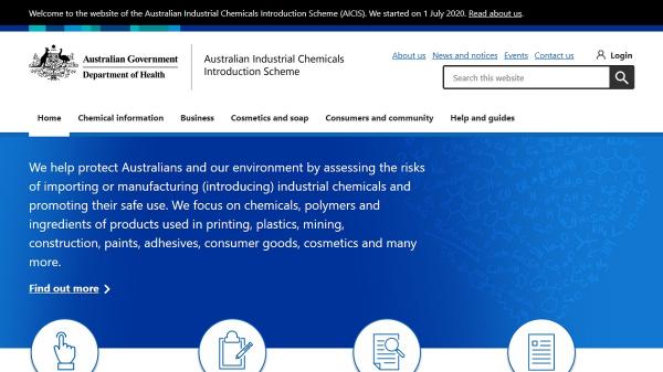 Australian Industrial Chemicals Introduction Scheme website screenshot